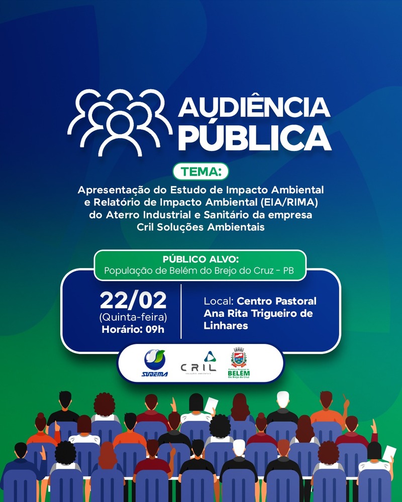 A Cril Soluções Ambientais, convida todos os cidadãos e comunidade em geral do município de Belém do Brejo do Cruz
